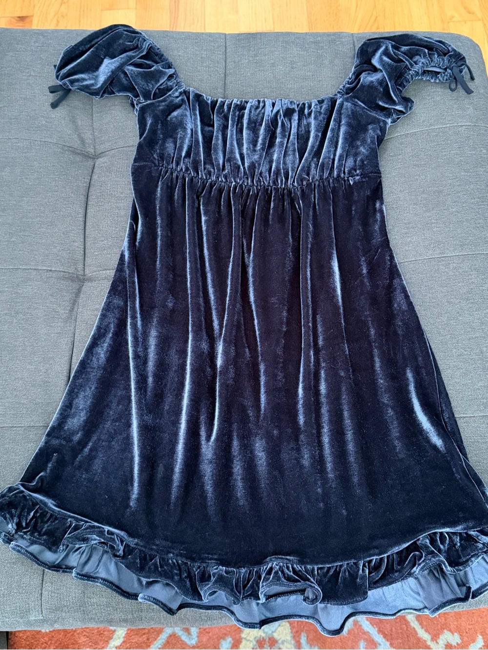 Urban Outfitters Charcoal Velvet Ruffled Mini Dress